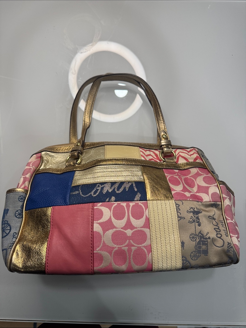 Coach Vintage Y2K-era Coach Signature Patchwork bowler bag in multi-color - Picture 1 of 15